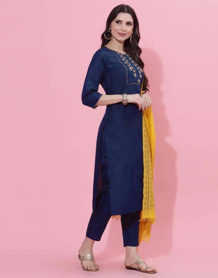 Navy Blue Kurti With Pant And Dupatta | Leemboodi