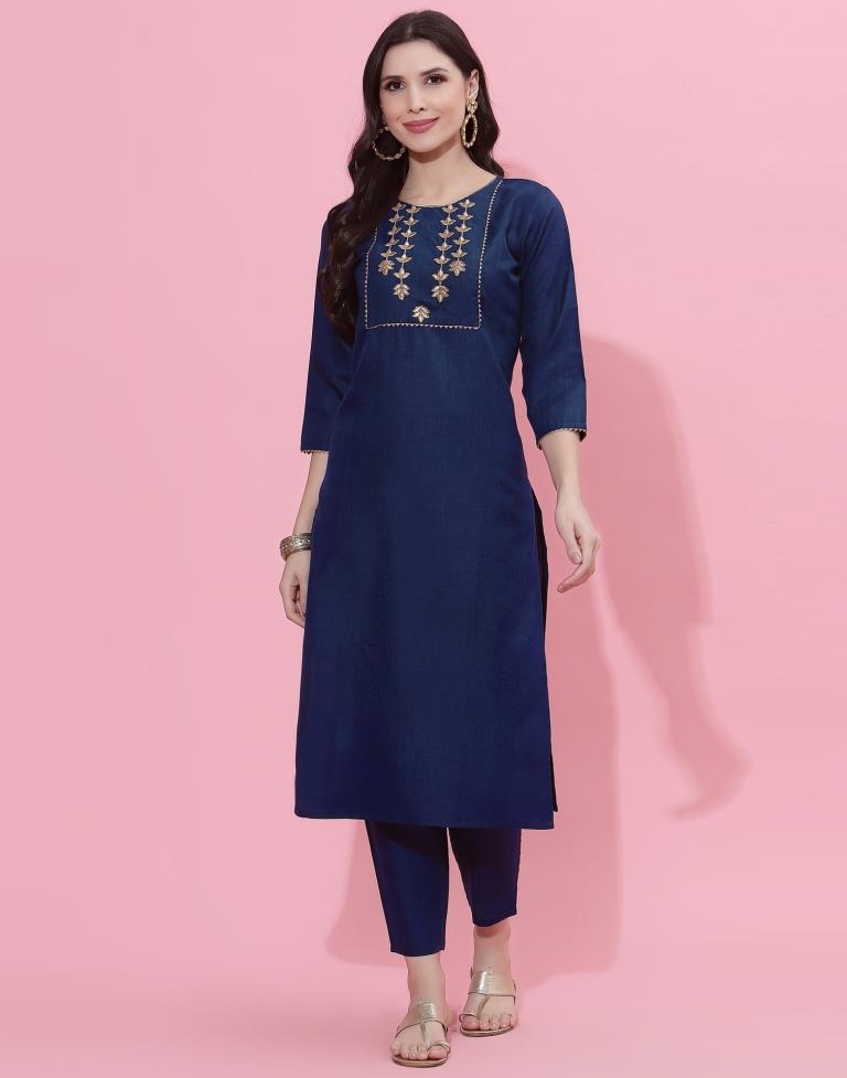 Navy Blue Kurti With Pant And Dupatta | Leemboodi