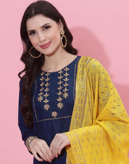 Navy Blue Kurti With Pant And Dupatta | Leemboodi