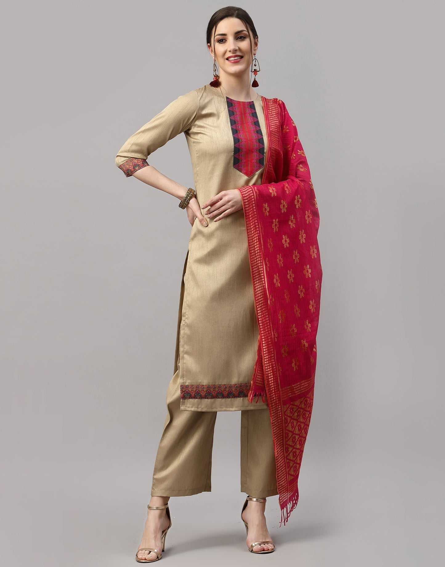 Beige Kurti with Pant And Dupatta | Leemboodi