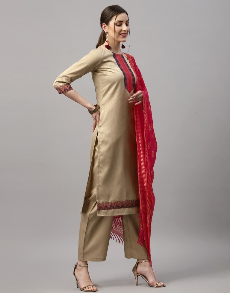 Beige Kurti with Pant And Dupatta | Leemboodi