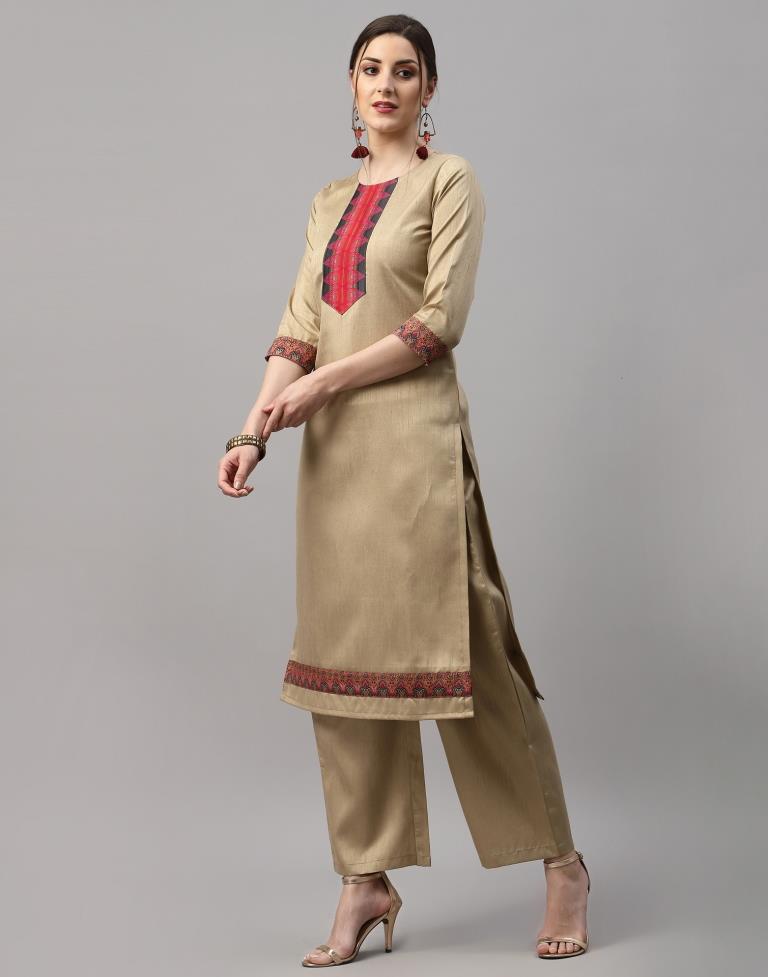Beige Kurti with Pant And Dupatta | Leemboodi