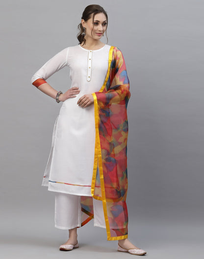 White Kurti With Pant And Dupatta | Leemboodi