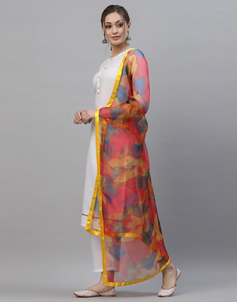 White Kurti With Pant And Dupatta | Leemboodi