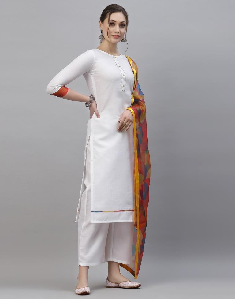 White Kurti With Pant And Dupatta | Leemboodi