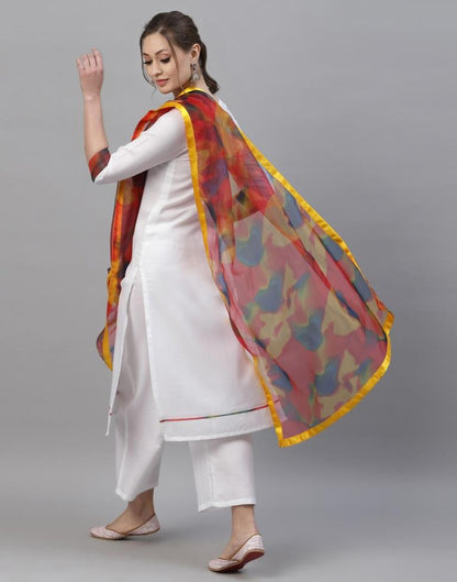 White Kurti With Pant And Dupatta | Leemboodi