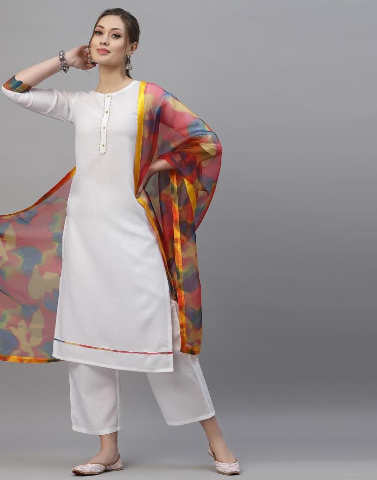 White Kurti With Pant And Dupatta | Leemboodi