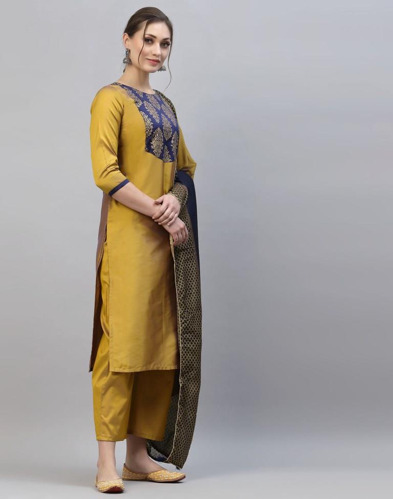 Mustard Kurti With Pant And Dupatta | Leemboodi