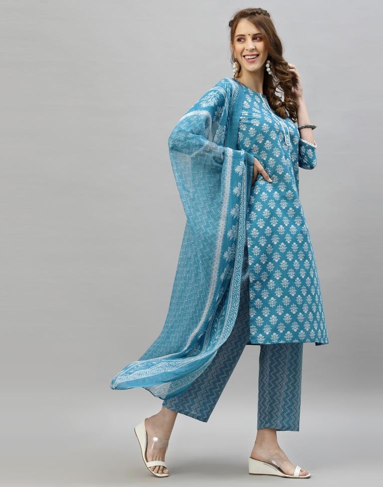 Light Blue Kurti with Pant And Dupatta | Sudathi