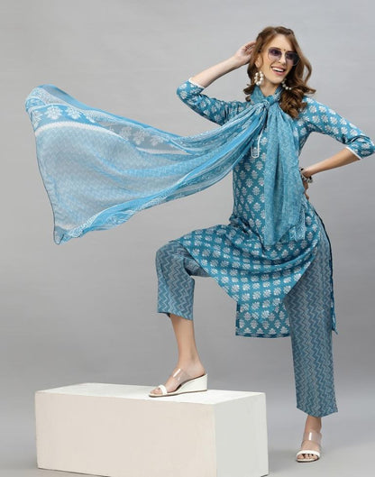 Light Blue Kurti with Pant And Dupatta | Sudathi