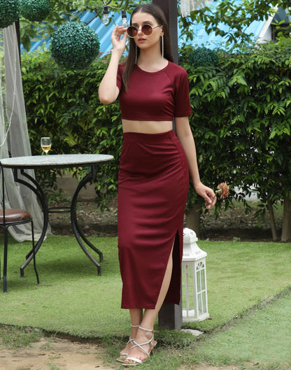 Maroon Solid Co-Ords Set | Sudathi