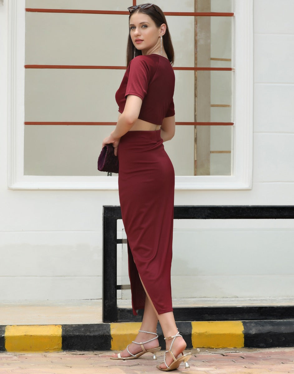 Maroon Solid Co-Ords Set | Sudathi