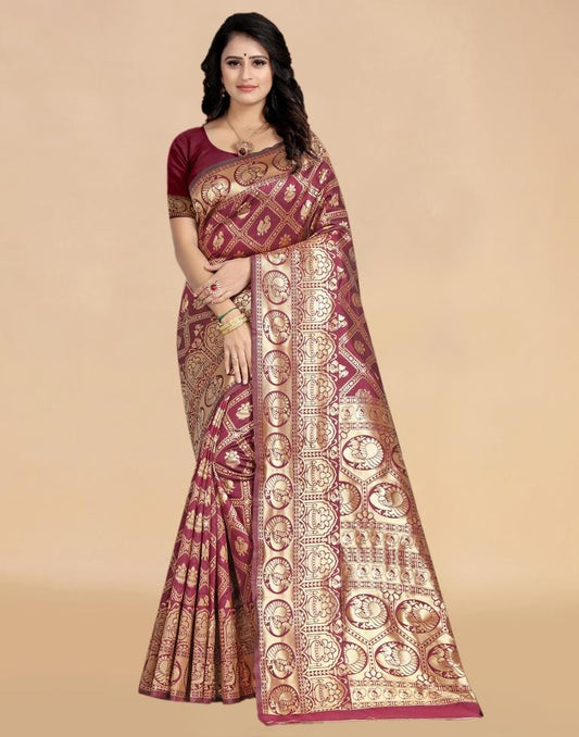 Maroon Banarasi Silk Saree