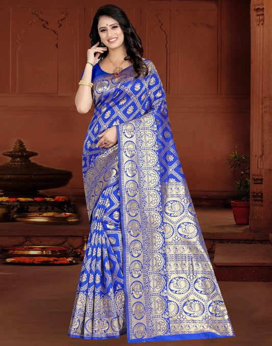 Blue Jacquard Banarasi Silk Saree
