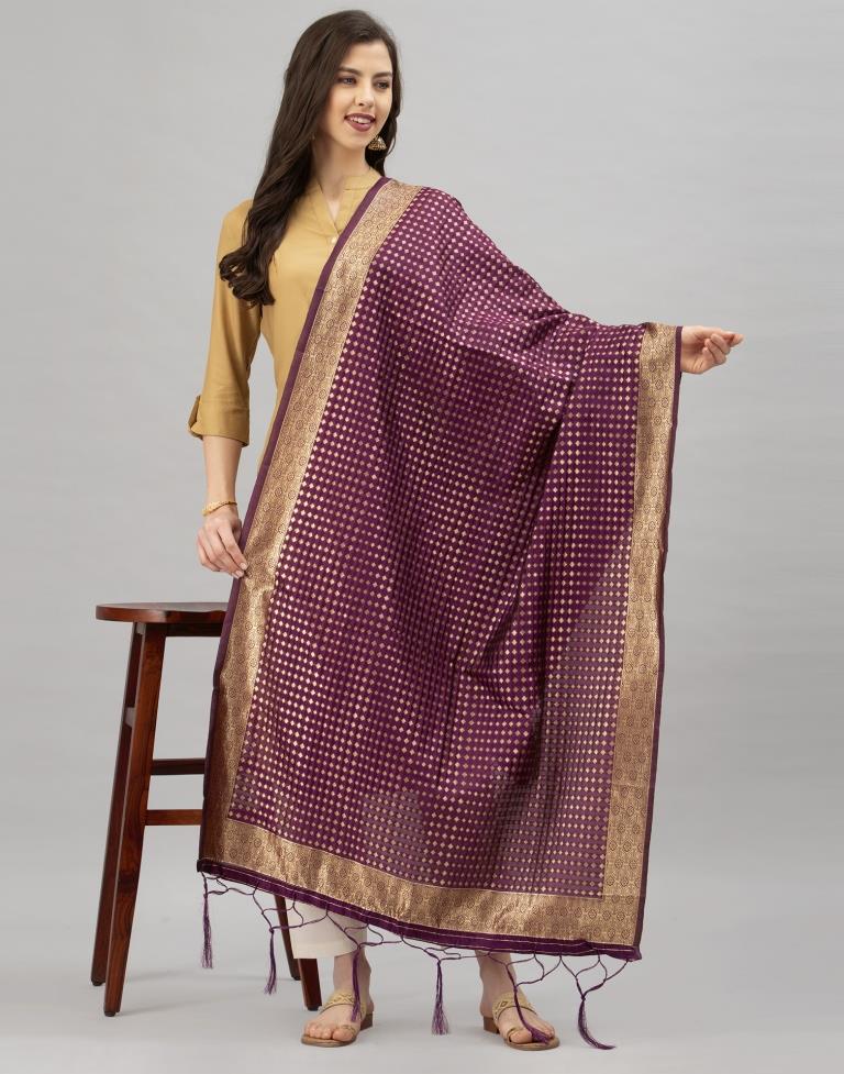 Amazing Purple Coloured Poly Silk Jacquard Dupatta | Sudathi