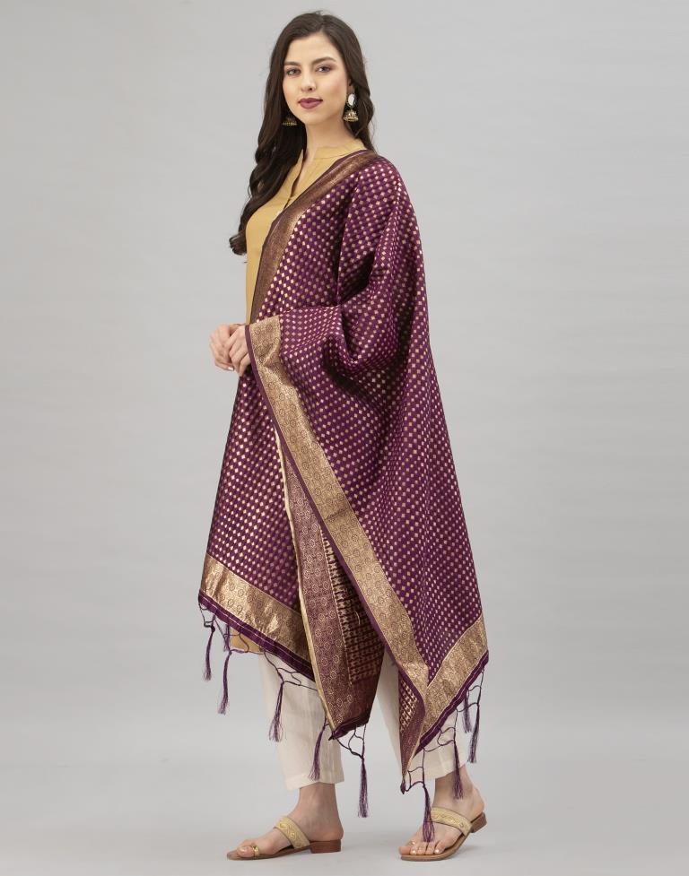 Amazing Purple Coloured Poly Silk Jacquard Dupatta | Sudathi