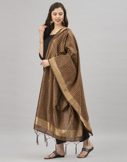 Appealing Brown Coloured Poly Silk Jacquard Dupatta | Sudathi