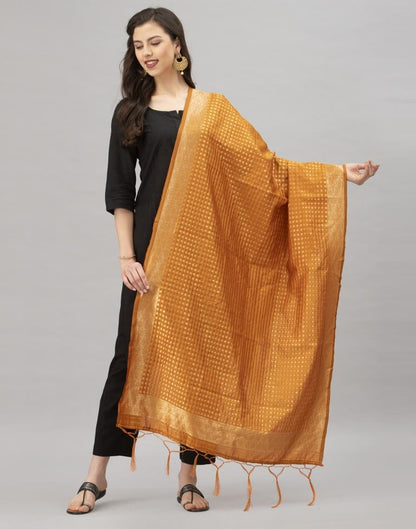 Vintage Burnt Orange Coloured Poly Silk Jacquard Dupatta | Sudathi