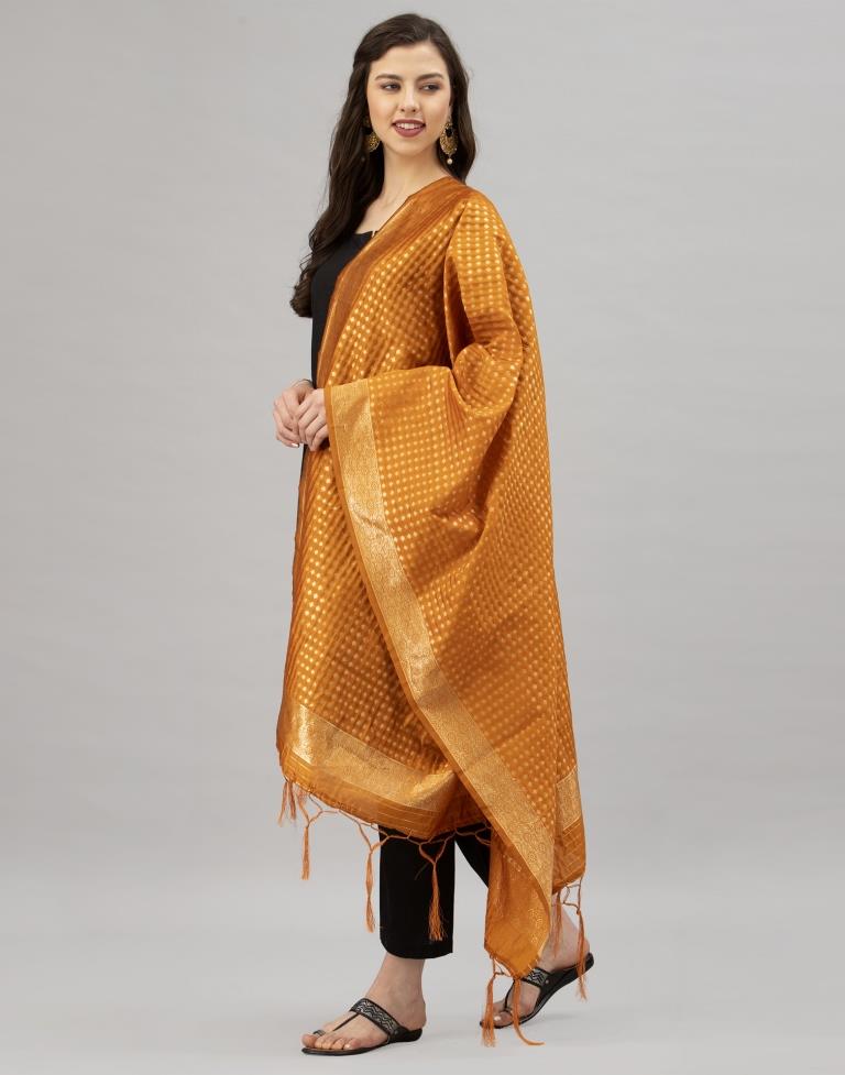 Vintage Burnt Orange Coloured Poly Silk Jacquard Dupatta | Sudathi