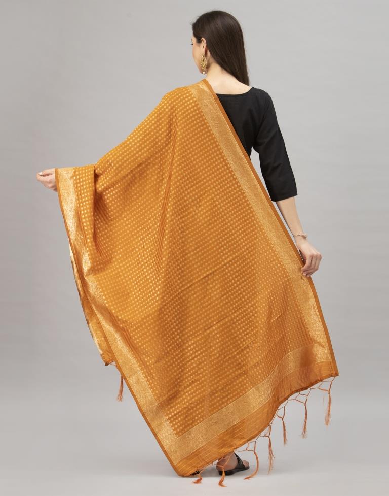 Vintage Burnt Orange Coloured Poly Silk Jacquard Dupatta | Sudathi