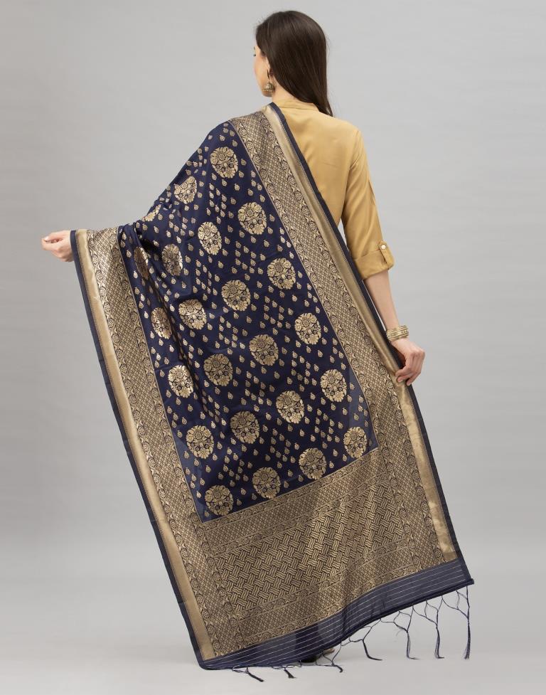 Favourable Navy Blue Coloured Poly Silk Jacquard Dupatta | Sudathi