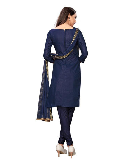 Navy Blue Cotton Embroidered Unstitched Salwar Suit | Sudathi