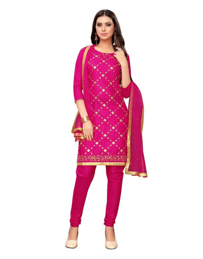 Pink Cotton Embroidered Unstitched Salwar Suit | Sudathi