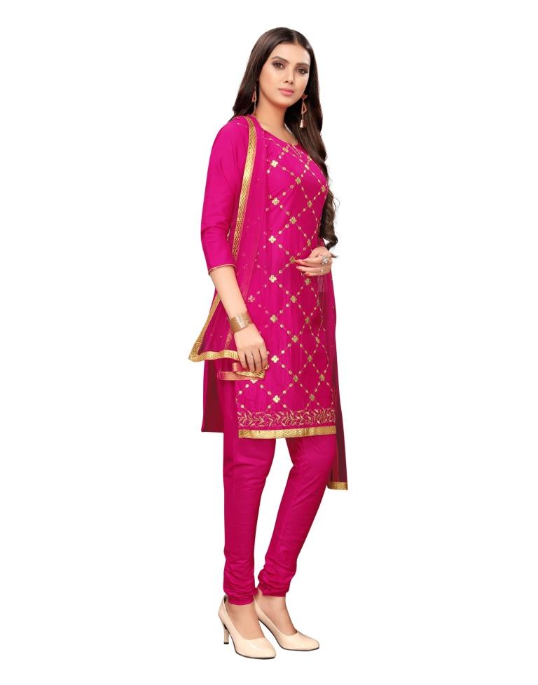 Pink Cotton Embroidered Unstitched Salwar Suit | Sudathi