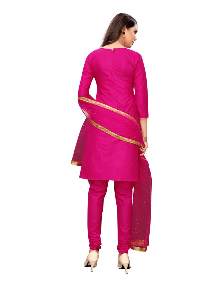 Pink Cotton Embroidered Unstitched Salwar Suit | Sudathi