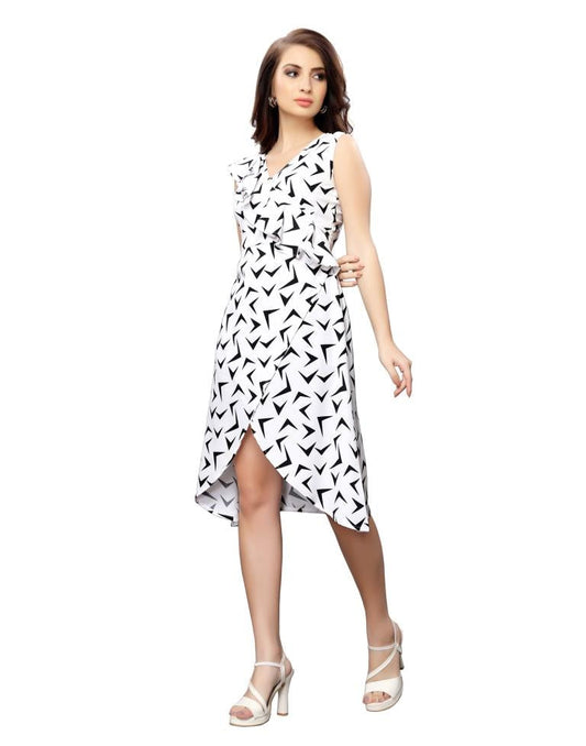 Rust Coloured Printed Crepe Dress | Sudathi