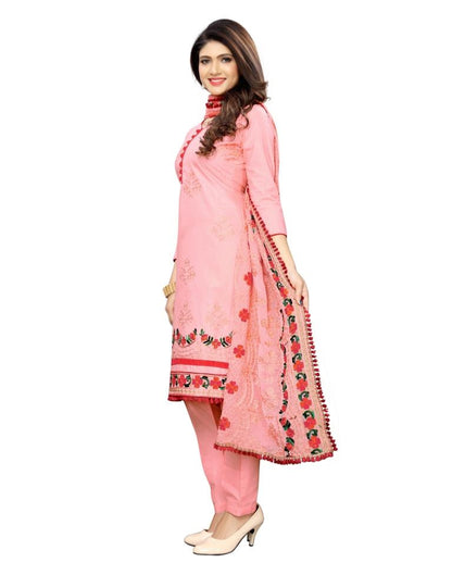 Dark Peach Cotton Unstitched Thread Embroidered Unstitched Salwar Suit | Sudathi