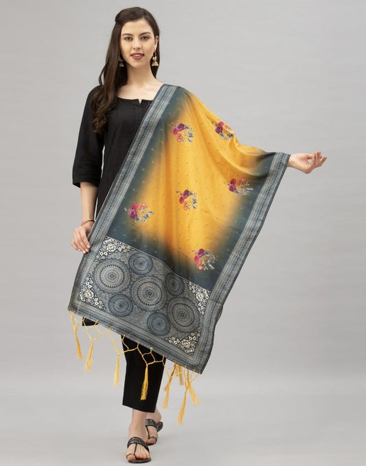 Rust Mustard Coloured Poly Silk Digital Printed Dupatta | Sudathi