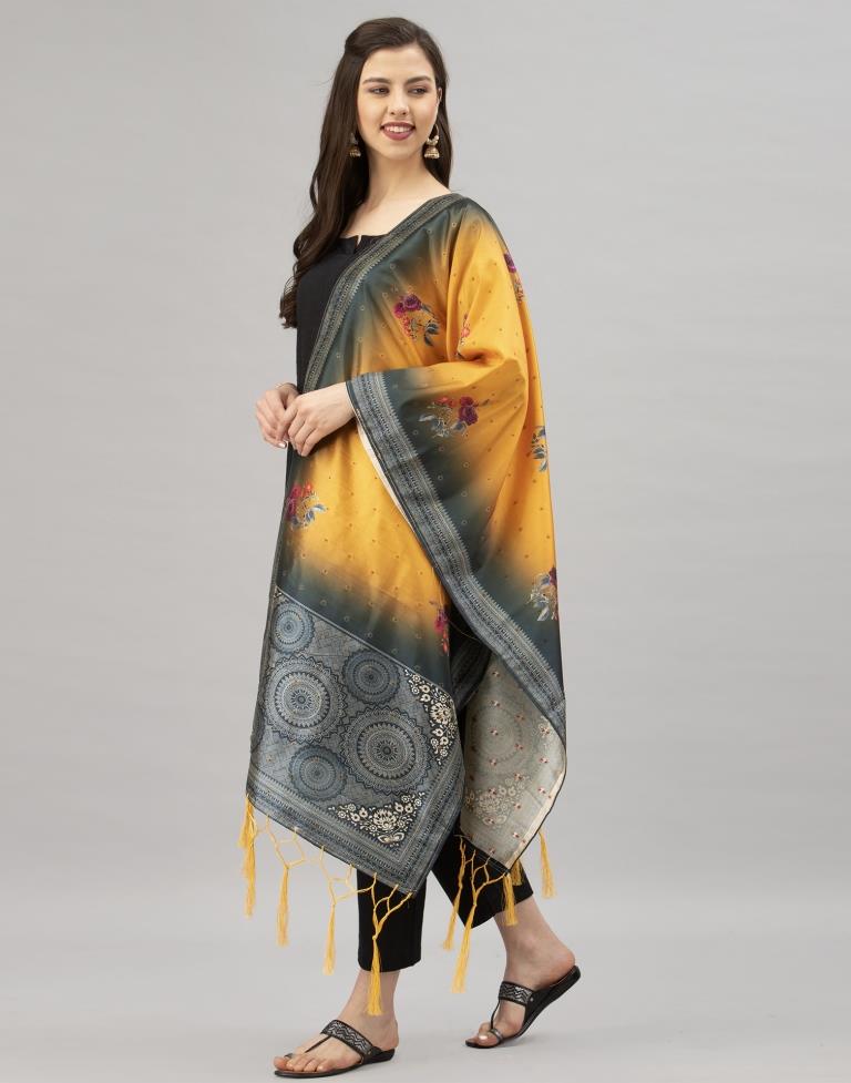 Rust Mustard Coloured Poly Silk Digital Printed Dupatta | Sudathi