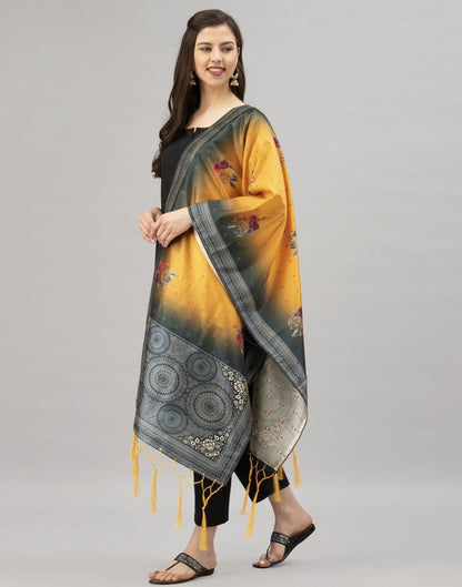 Rust Mustard Coloured Poly Silk Digital Printed Dupatta | Sudathi