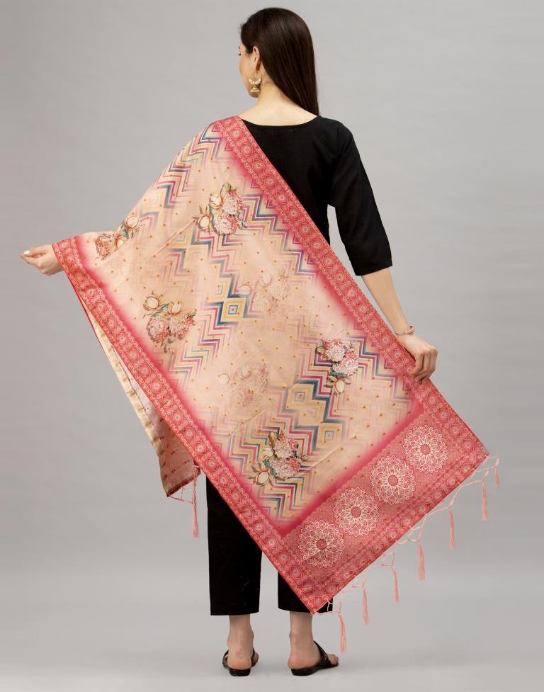 Peppy Peach Coloured Poly Silk Digital Printed Dupatta | Sudathi
