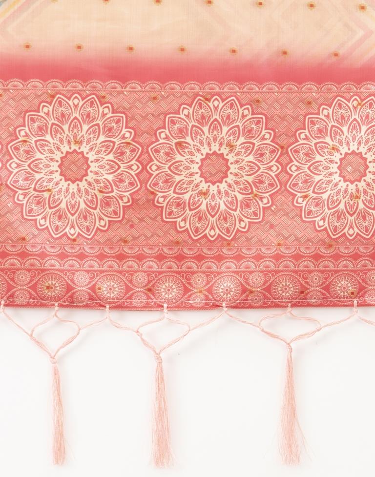 Peppy Peach Coloured Poly Silk Digital Printed Dupatta | Sudathi