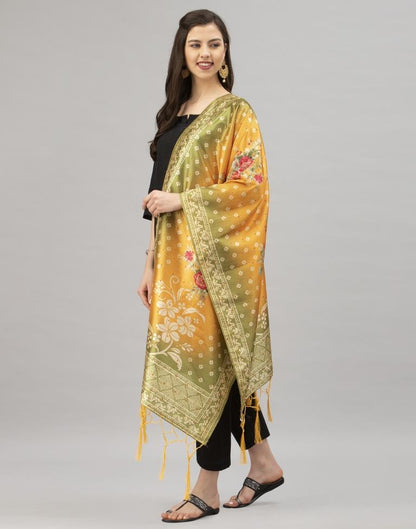 Picturesque Mustard Coloured Poly Silk Digital Printed Dupatta | Sudathi