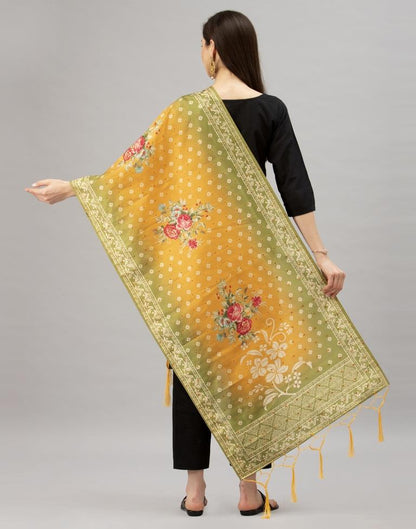 Picturesque Mustard Coloured Poly Silk Digital Printed Dupatta | Sudathi