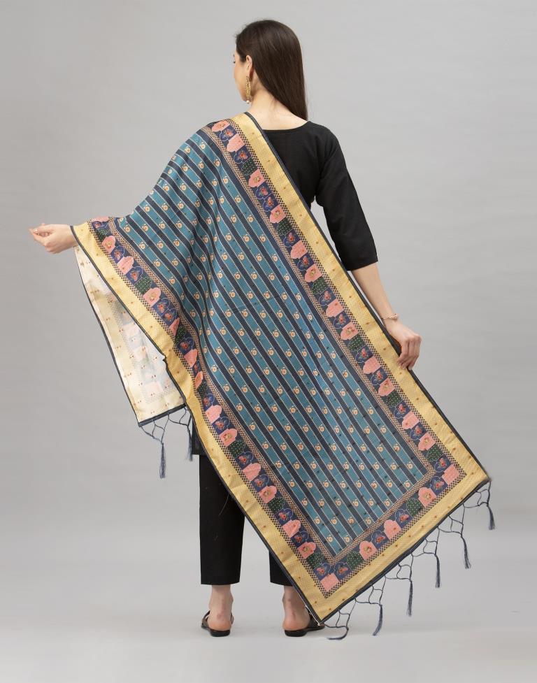 Refreshing Teal Blue Coloured Poly Silk Digital Printed Dupatta | Sudathi