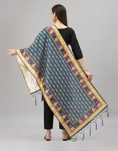 Refreshing Teal Blue Coloured Poly Silk Digital Printed Dupatta | Sudathi