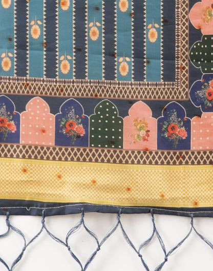 Refreshing Teal Blue Coloured Poly Silk Digital Printed Dupatta | Sudathi
