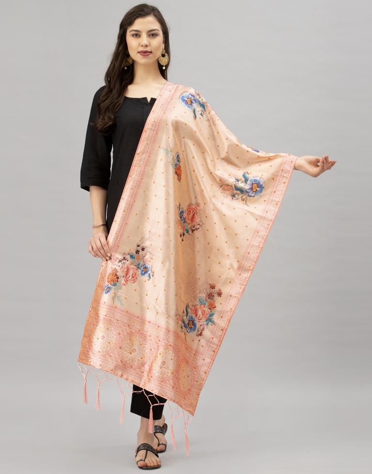 Modish Peach Coloured Poly Silk Digital Printed Dupatta | Sudathi