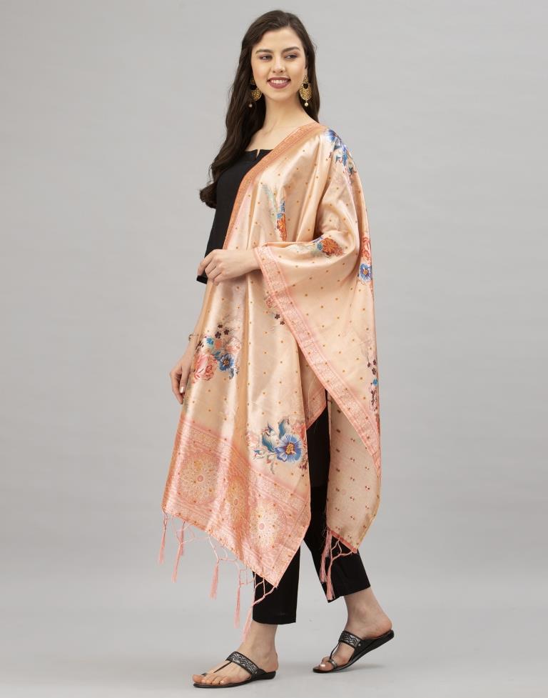 Modish Peach Coloured Poly Silk Digital Printed Dupatta | Sudathi