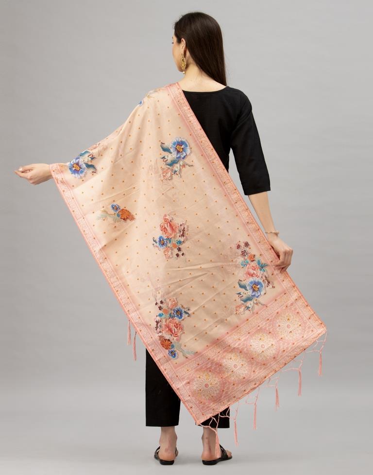Modish Peach Coloured Poly Silk Digital Printed Dupatta | Sudathi