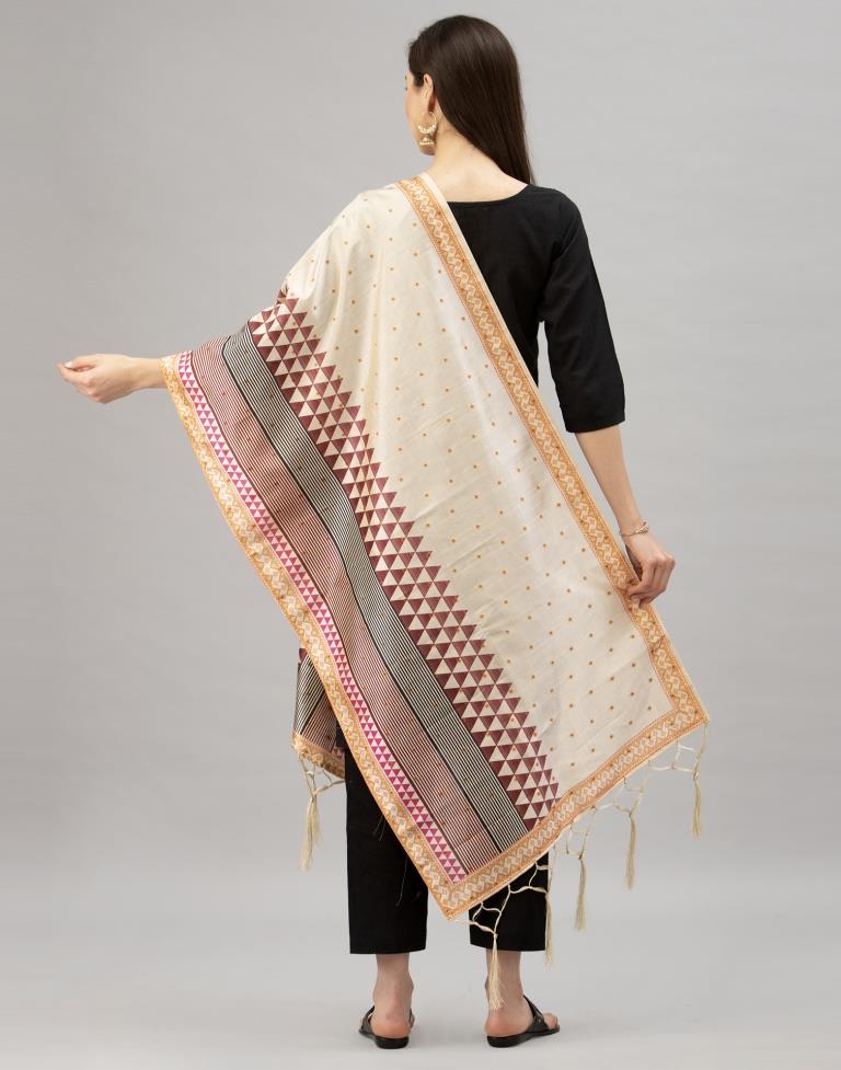 Royal Cream Coloured Poly Silk Digital Printed Dupatta | Sudathi