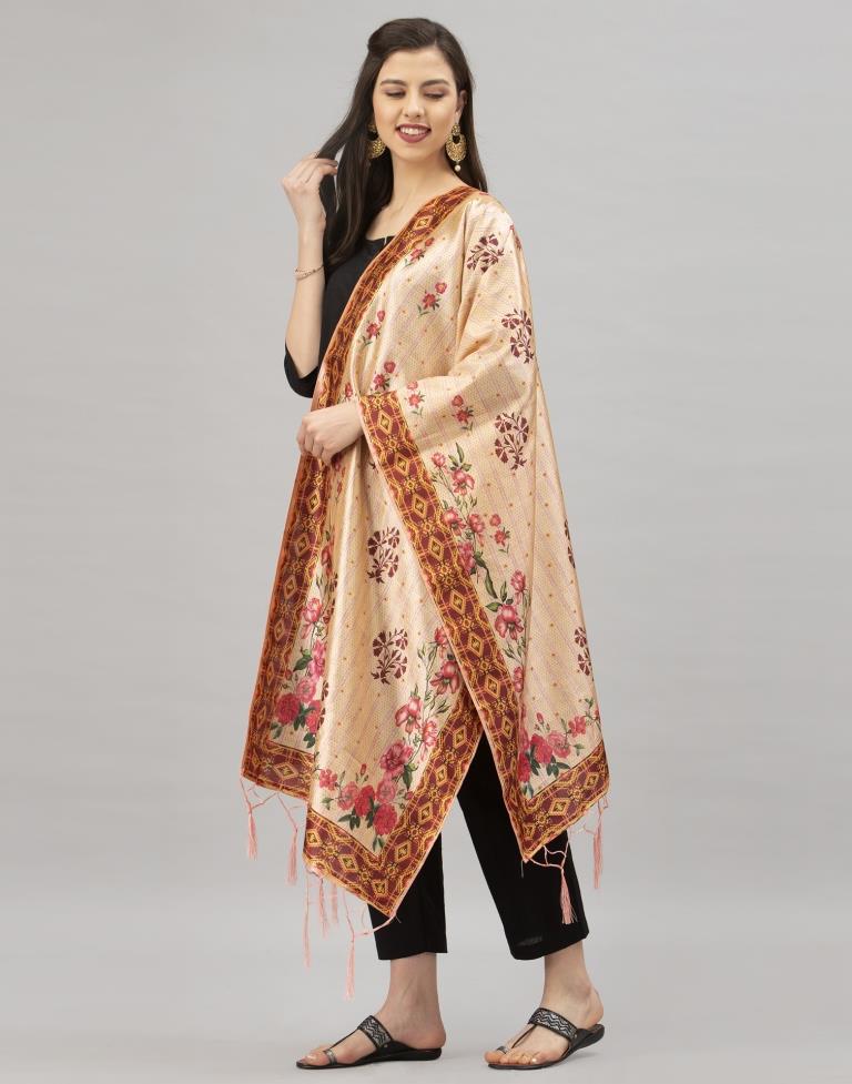 Bedazzling Mellow Yellow Coloured Poly Silk Digital Printed Dupatta | Sudathi