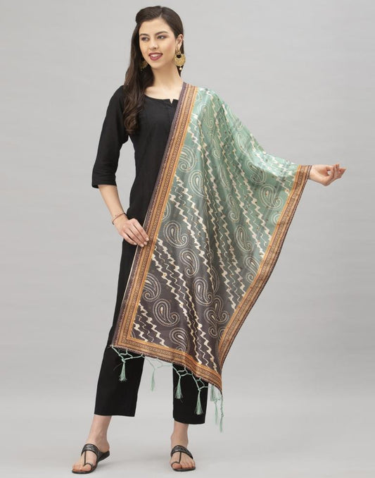 Gorgeous Olive Green Coloured Poly Silk Bandhani Printed Dupatta | Sudathi