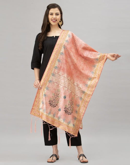 Splendiferous Peach Coloured Poly Silk Digital Printed Dupatta | Sudathi