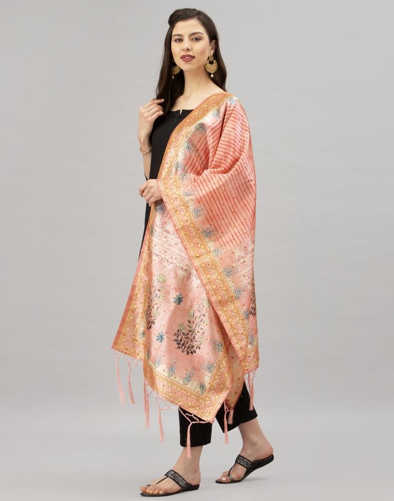 Splendiferous Peach Coloured Poly Silk Digital Printed Dupatta | Sudathi