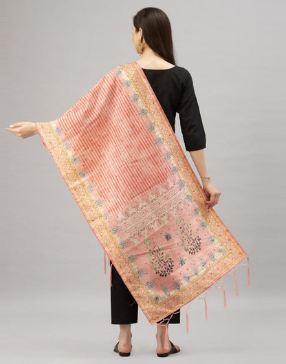 Splendiferous Peach Coloured Poly Silk Digital Printed Dupatta | Sudathi